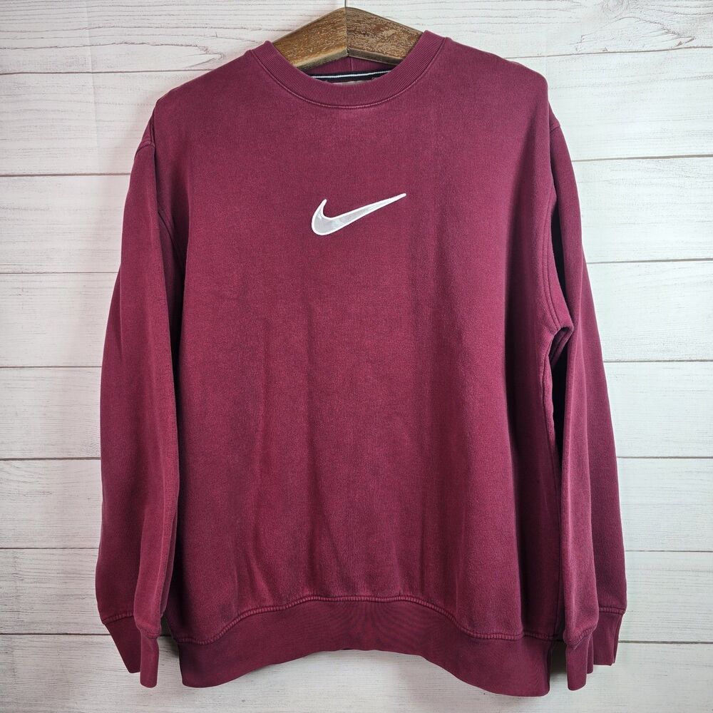Vintage Nike Crewneck Sweatshirt Y2K Cardinal Red Big Center Swoosh Mens Size L